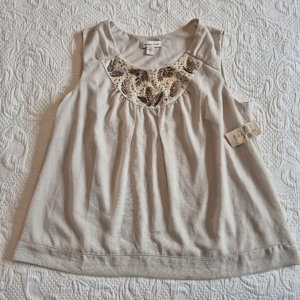 Coldwater Creek women's size XL or 16 sleeveless, lined beaded front shirt NEW